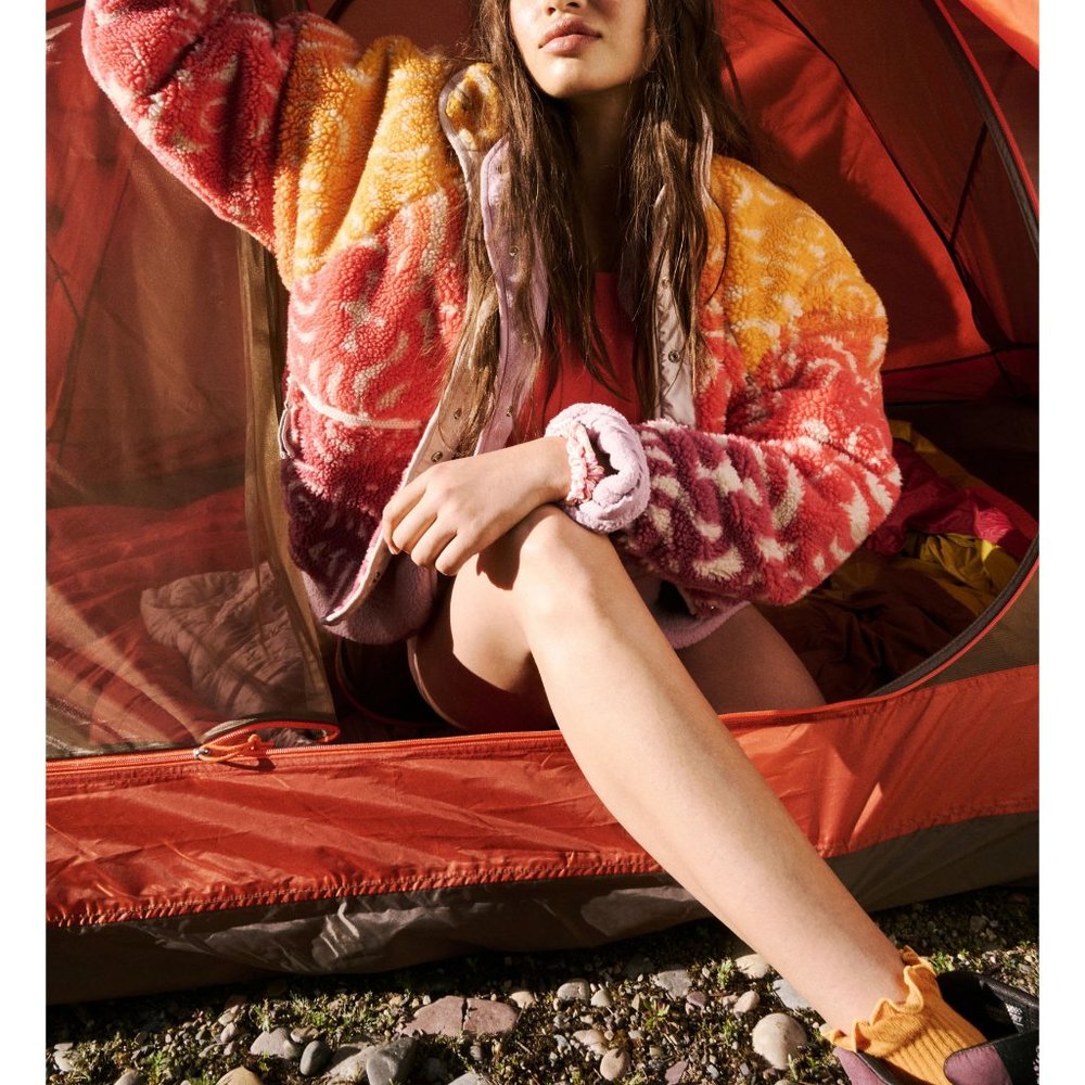 FP Movement by Free People Gradient Teddy Jacket in Orange, Pink, Cream - Picture 8 of 10